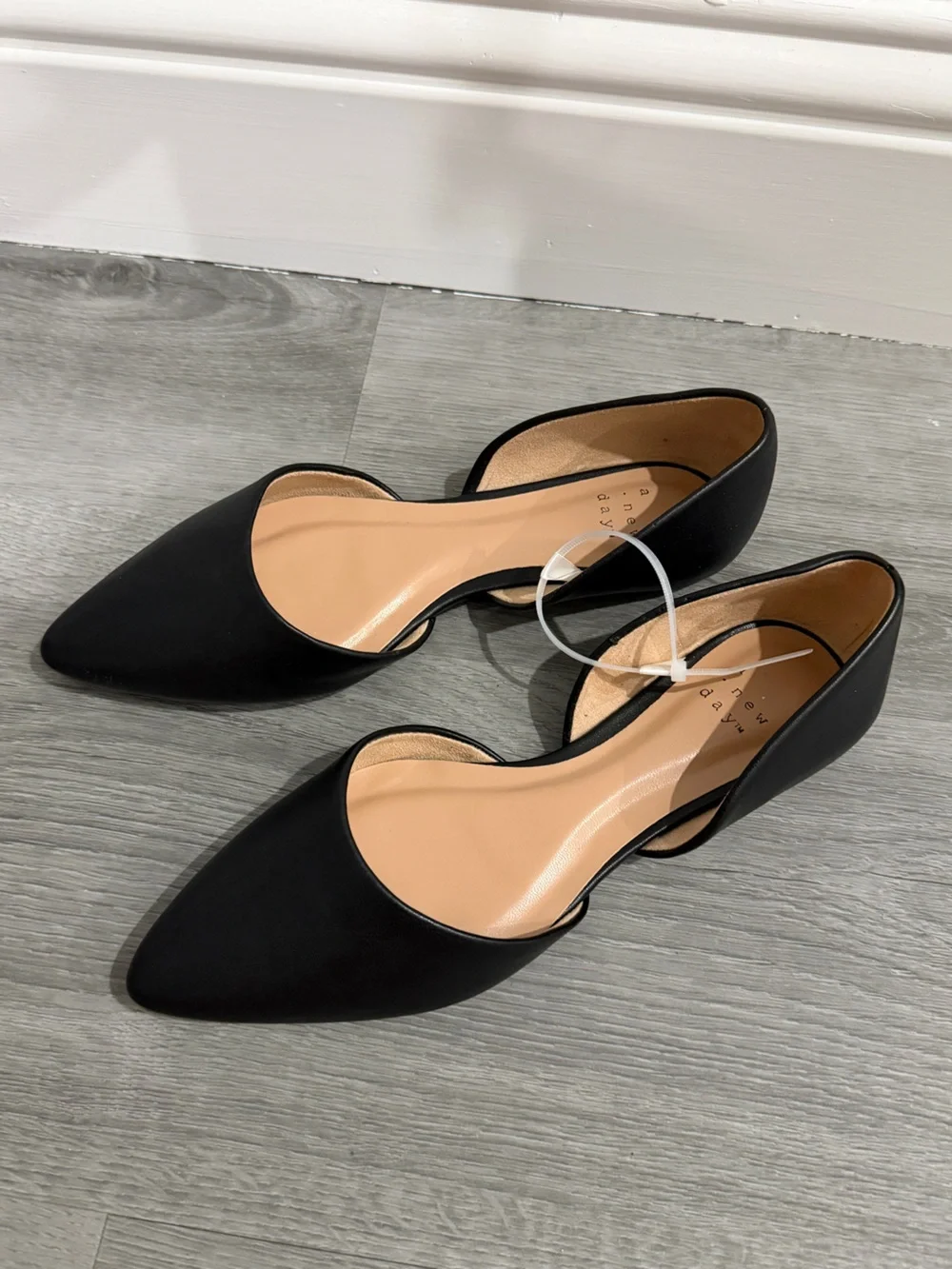 a new day Black D'Orsay Flats with Tan Insole